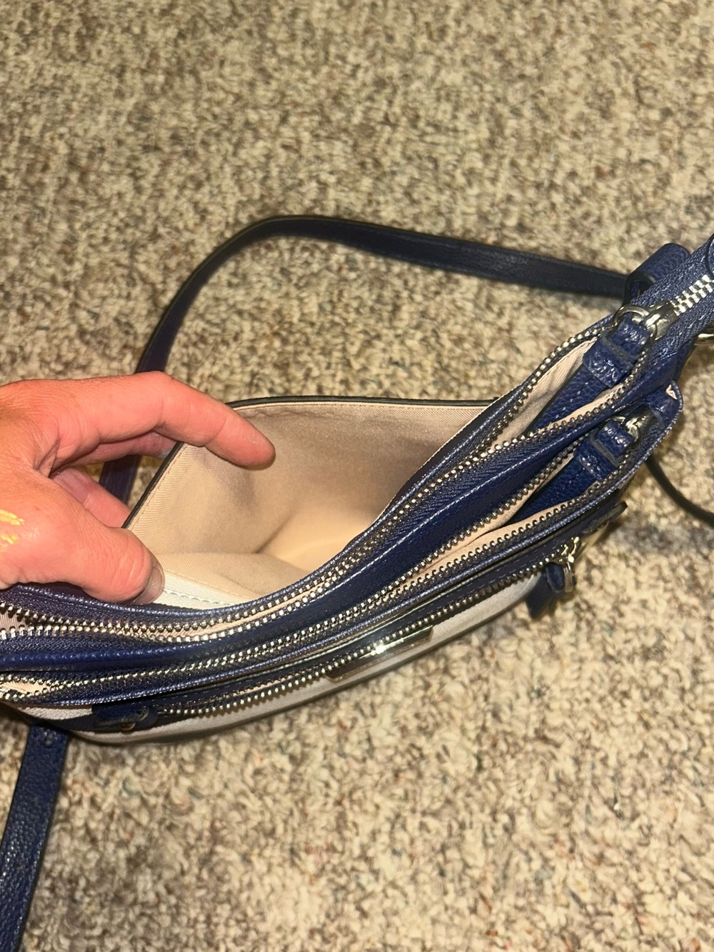 Dana Buchman Navy and White Striped Crossbody Bag - Picture 2 of 7